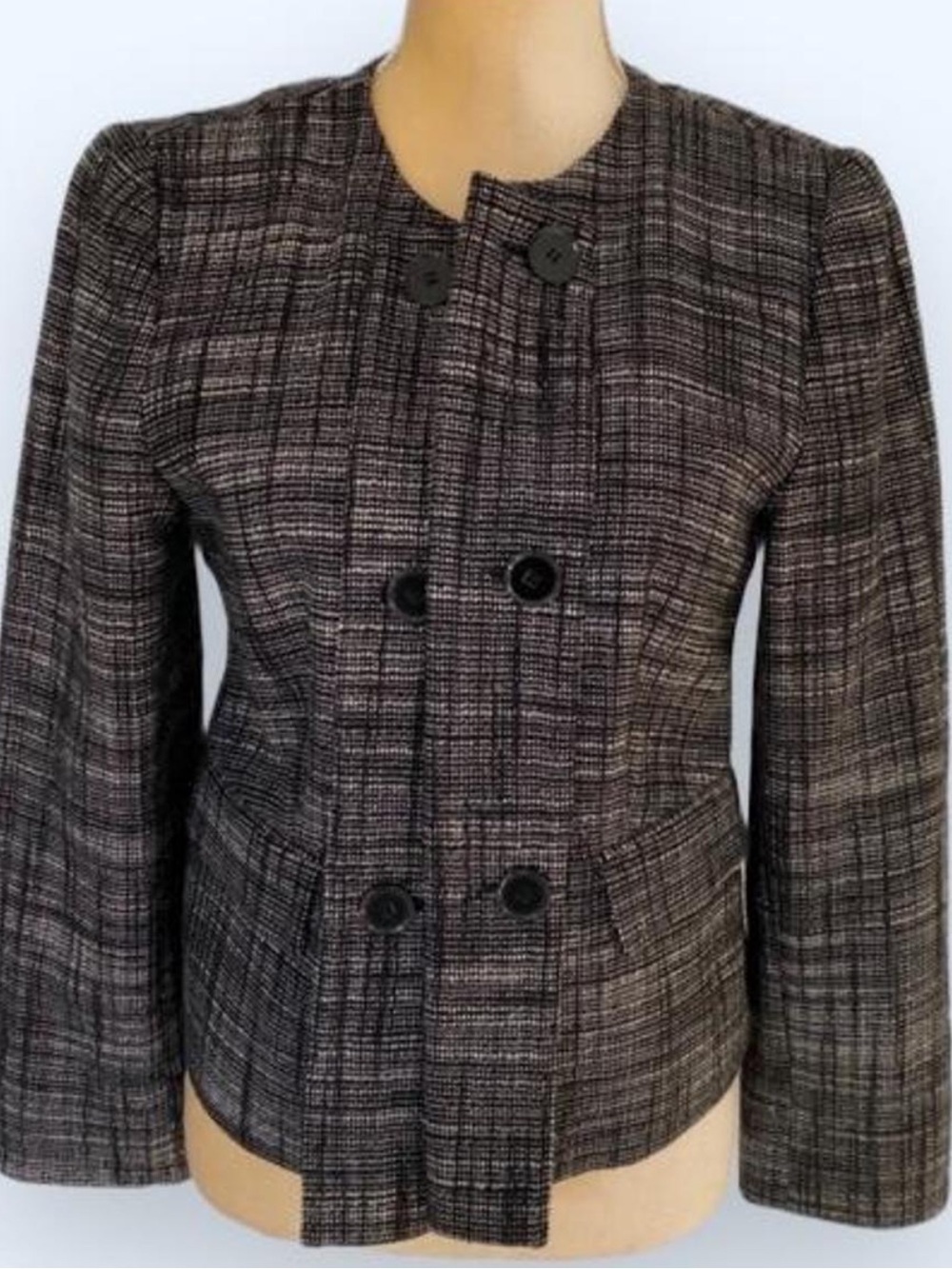 DKNY Womens Black Gray Plaid Button-Front Jacket